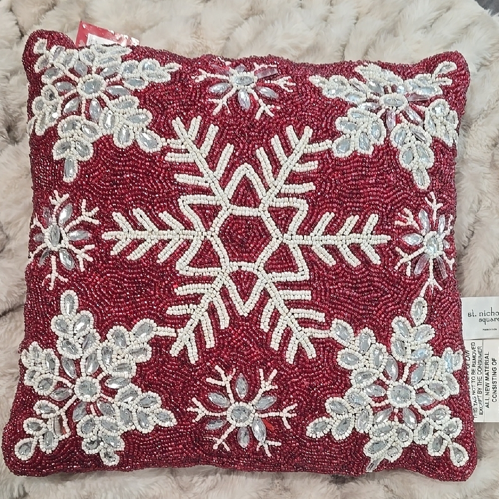 NICHOLAS Red Snowflake Holiday Pillow